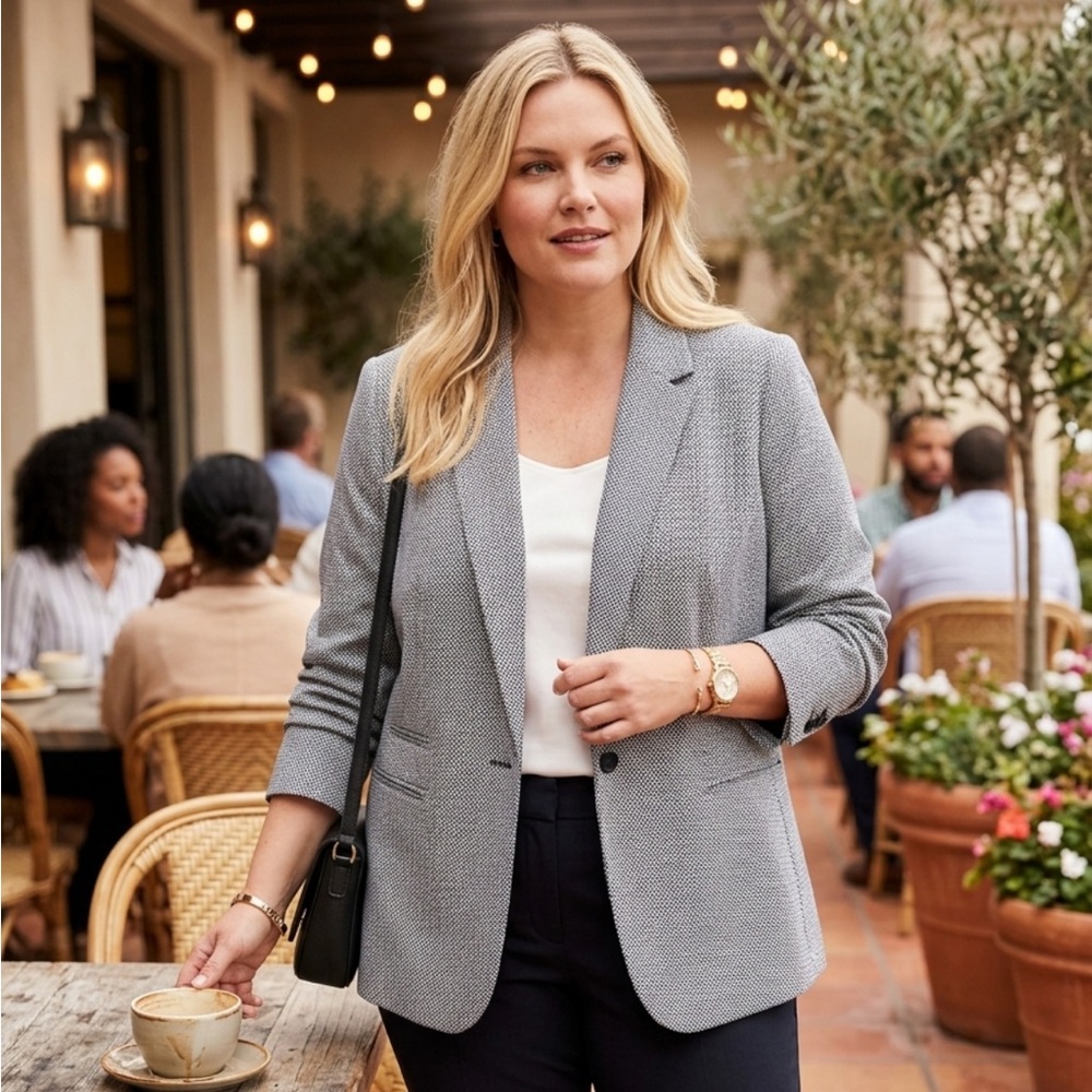 Talbots Woman Light Gray Micro-Patterned Single-Button Blazer 14W